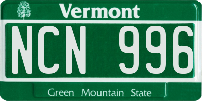 VT license plate NCN996