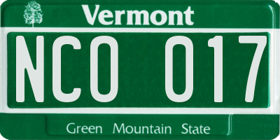 VT license plate NCO017
