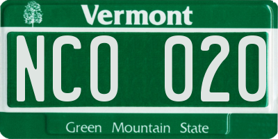 VT license plate NCO020