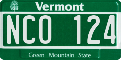 VT license plate NCO124