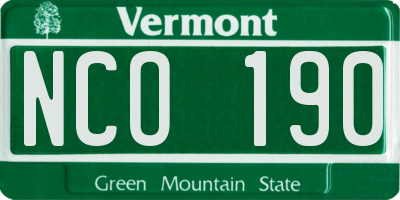 VT license plate NCO190