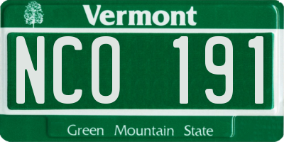 VT license plate NCO191