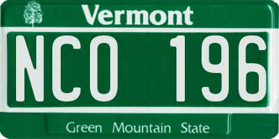 VT license plate NCO196