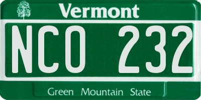 VT license plate NCO232
