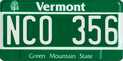 VT license plate NCO356