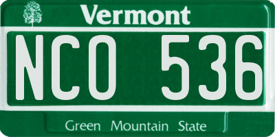 VT license plate NCO536