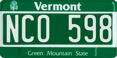 VT license plate NCO598