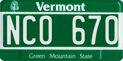 VT license plate NCO670