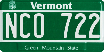 VT license plate NCO722