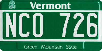 VT license plate NCO726