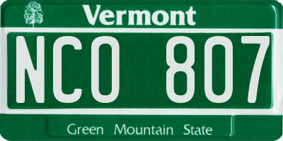 VT license plate NCO807