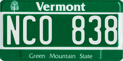 VT license plate NCO838