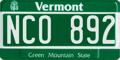 VT license plate NCO892