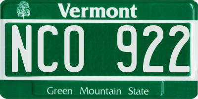 VT license plate NCO922