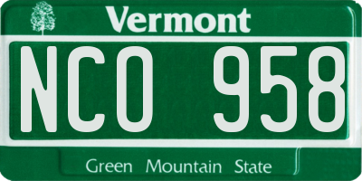 VT license plate NCO958