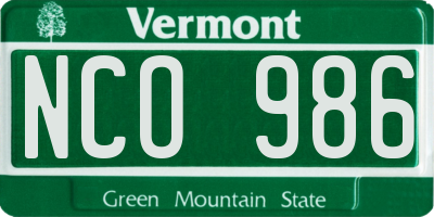 VT license plate NCO986