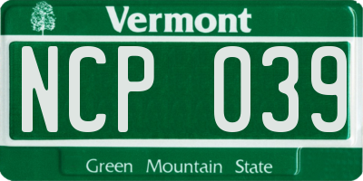 VT license plate NCP039