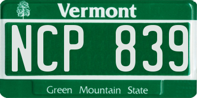 VT license plate NCP839