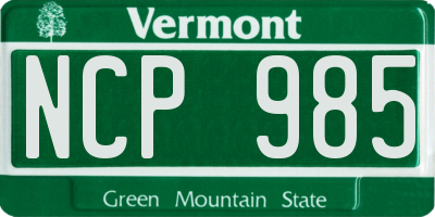 VT license plate NCP985