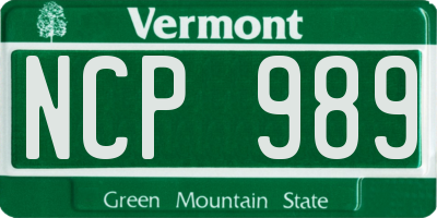 VT license plate NCP989