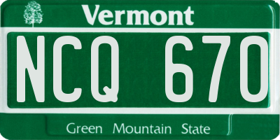VT license plate NCQ670