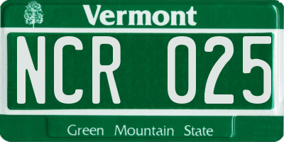 VT license plate NCR025