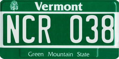 VT license plate NCR038