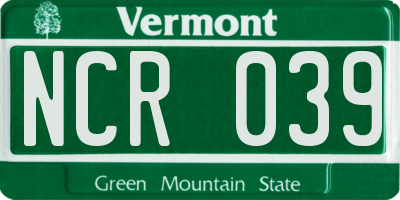 VT license plate NCR039