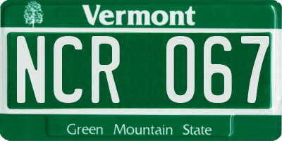 VT license plate NCR067