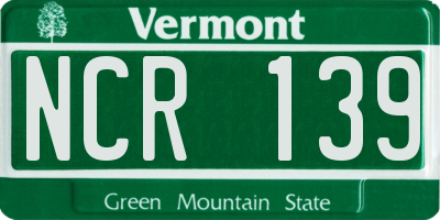 VT license plate NCR139