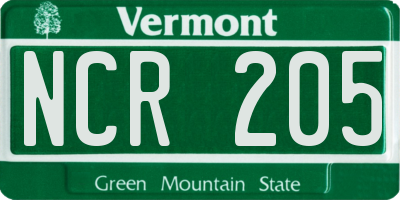 VT license plate NCR205