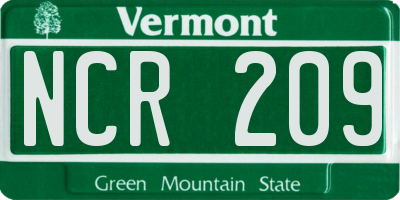 VT license plate NCR209