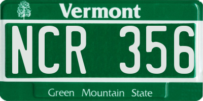 VT license plate NCR356