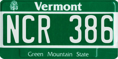 VT license plate NCR386