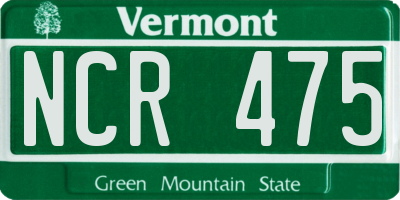VT license plate NCR475