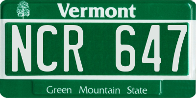 VT license plate NCR647