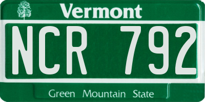VT license plate NCR792