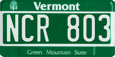 VT license plate NCR803