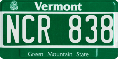 VT license plate NCR838