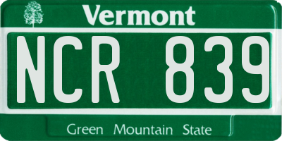 VT license plate NCR839