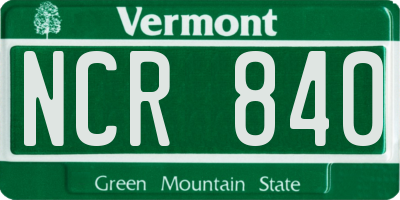 VT license plate NCR840