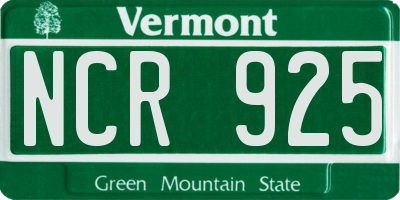 VT license plate NCR925