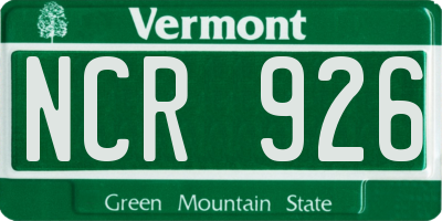 VT license plate NCR926