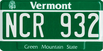 VT license plate NCR932