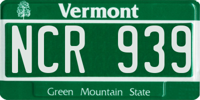 VT license plate NCR939