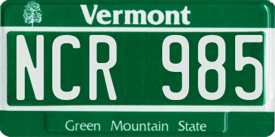 VT license plate NCR985
