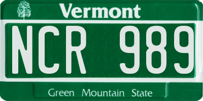 VT license plate NCR989