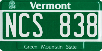 VT license plate NCS838