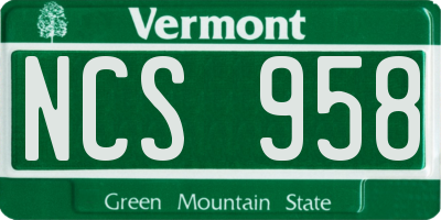 VT license plate NCS958