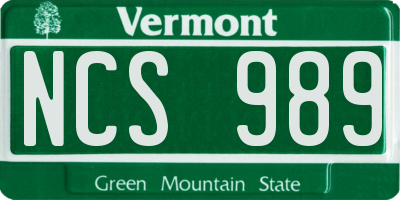 VT license plate NCS989